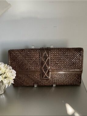 Carlisle Dark Brown Woven Leather Clutch